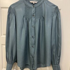 Rebecca Taylor twill blouse blue Size S long sleeve